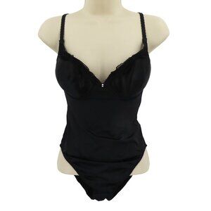 Olga 36B Vintage 33496 Black Bodysuit Underwire Padded Second Skin One Piece